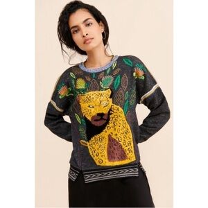 The Ugly Girl Catwalk Sweater Patchwork Boho Animal Print Oversized size Small